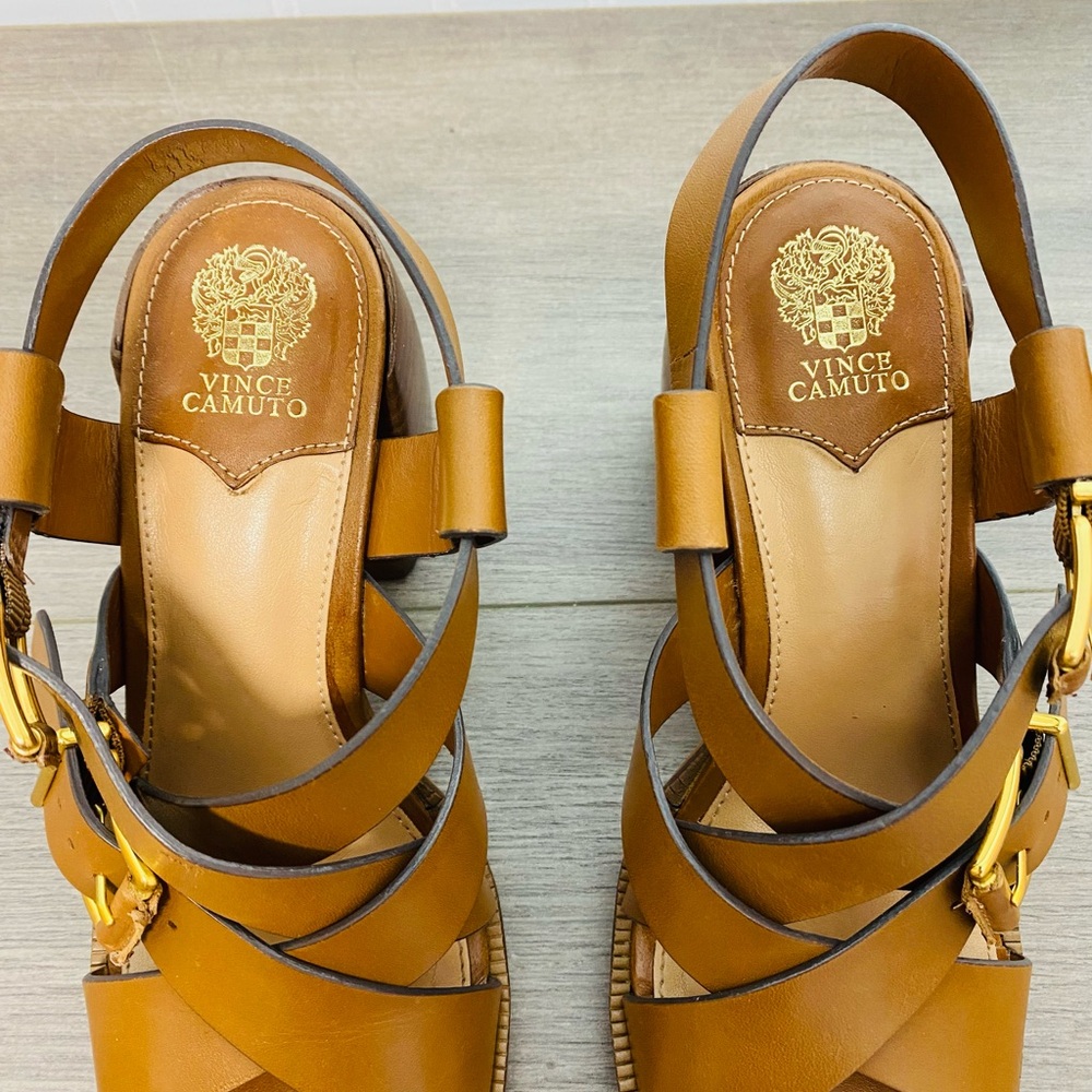 Used women Vince Camuto Penina Tailored Leather Heeled Sandal size 6.5 no box - Picture 3 of 9
